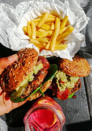 A picture of Black Bean pattie (Vegan).