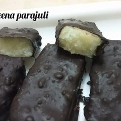 A picture of Homemade dessicated nariyal chocolates.
