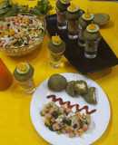 Spinach cheese balls with Mediterranean chickpea salad