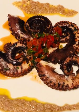 Una foto de Spicy Black Olive Octupussy - Pulpo en salsa Brava y Aceitunas Negras