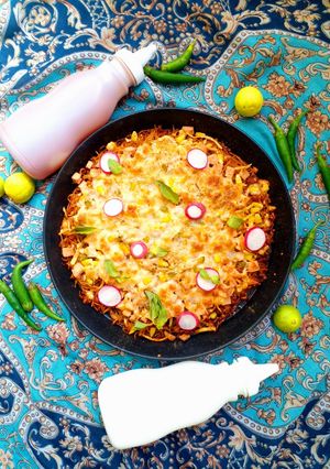 عکسی از دستور پیتزا ماکارونی 🍕🍝🌿🍋