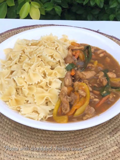 A picture of Pasta with shredded chicken soup #ramadancontest.