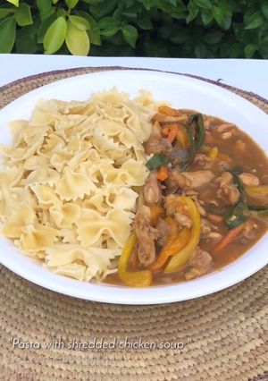 A picture of Pasta with shredded chicken soup #ramadancontest.