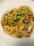 Pan-Seared Spaghetti with Bay Scallops and Sautéed Zucchini Noodles