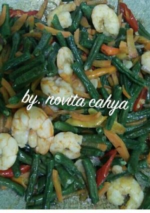 Foto resep Tumis kacang panjang campur udang
