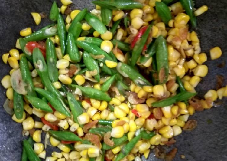 Tumis buncis jagung rebon