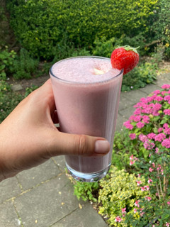 A picture of Strawberry, vanilla ice cream milkshake.