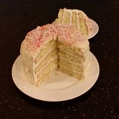 A picture of White Peppermint Layer Cake with a White Peppermint Cream.