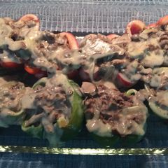 A picture of Philly Cheesesteak stuffed Peppers.