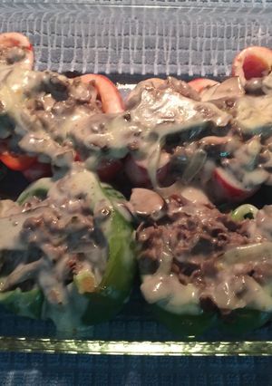A picture of Philly Cheesesteak stuffed Peppers.
