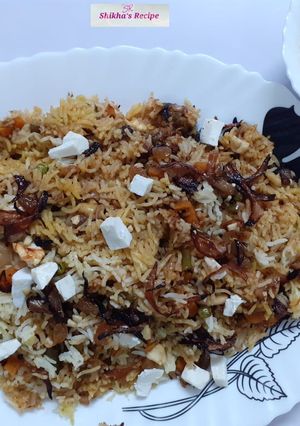 A picture of Veg paneer biryani.