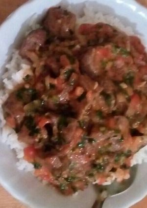 A picture of Stewed Liver and Rice.