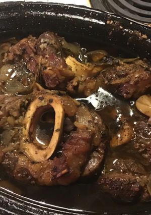 A picture of Fall off the bone Herb and red wine Beef Shanks.