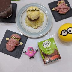 A picture of Mummy Minion Mashed Potato With Ham (Treat or Trick?).