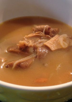 A picture of Beef Bone Broth with Wild Mushrooms.