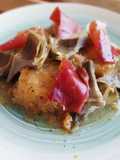 Patatas a la importancia con alcachofas confitadas y jamón ibérico