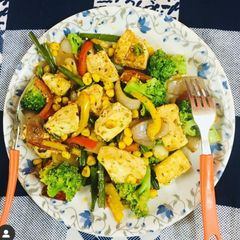Sweet corn paneer and broccoli stir fry A picture of Sweet corn paneer and broccoli stir fry.