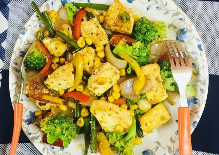 Sweet corn paneer and broccoli stir fry