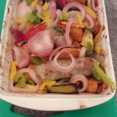 A picture of Sausage, sweet potato and maple traybake.
