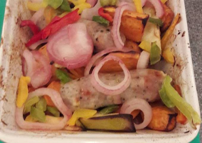 Easiest Way to Make Any-night-of-the-week Sausage, sweet potato and maple traybake