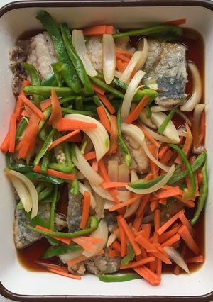 A picture of Marinated Japanese Horse Mackerel (Nanbandzuke).