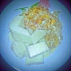 A picture of Title:yam and cucumber egg sauce.