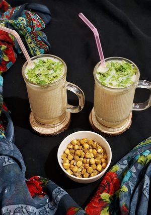 A picture of Protein rich Sattu Buttermilk with Gond katira (liquid diet).