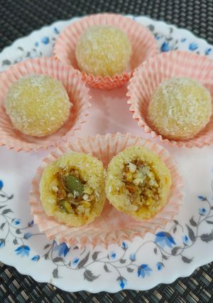 A picture of Rakhi Special - Coconut Ladoo with Gulkand-Dryfruits Stuffing.