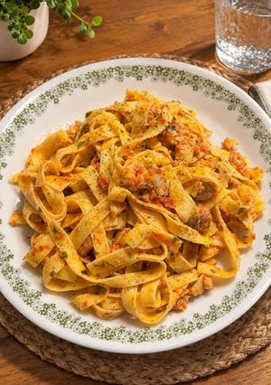 Una foto de Tagliatelle con gambas
