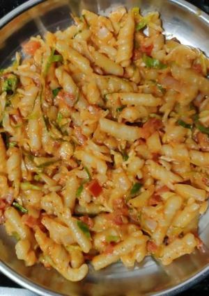 A picture of Red sauce pasta.