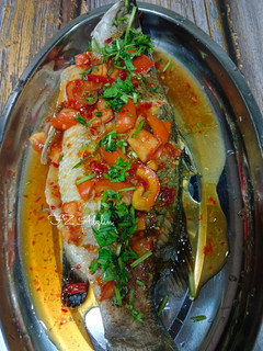 Gambar Ikan Siakap Kukus Sos Pedas Thai (Pla Neung Pad Prik)