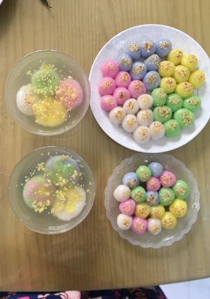 A picture of Five-Color Bánh Trôi and Bánh Chay (Vietnamese Glutinous Rice Balls).