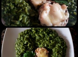 Una foto de Arroz verde con champiñones rellenos. #recetariocamino
