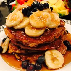 A picture of Blueberry & Banana Oatmeal Pancakes.