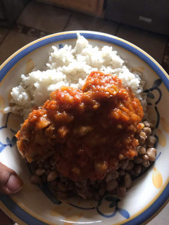 A picture of Chicken Stew with Rice & Beans.