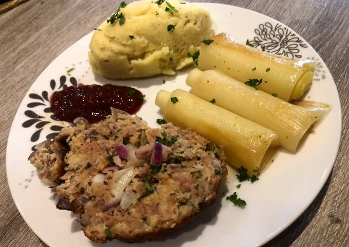 Pain de viande et poireau braisé