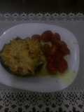 Hongo portobello relleno; con tomates cherry
