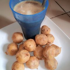 Liver yam balls with Maltshake A picture of Liver yam balls with Maltshake.