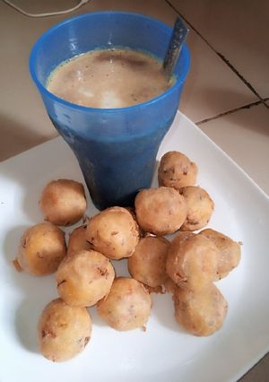 A picture of Liver yam balls with Maltshake.