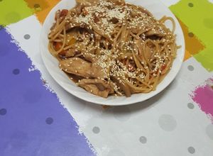 صورة لوصفة اسباجيتي مع خضار