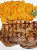 Grilled Pork Chops with Cumin, Butternut Squash and Red Bell Pepper Mash