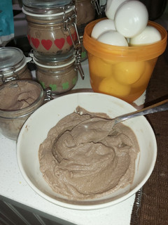 A picture of Hard boiled egg chocolate mousse.