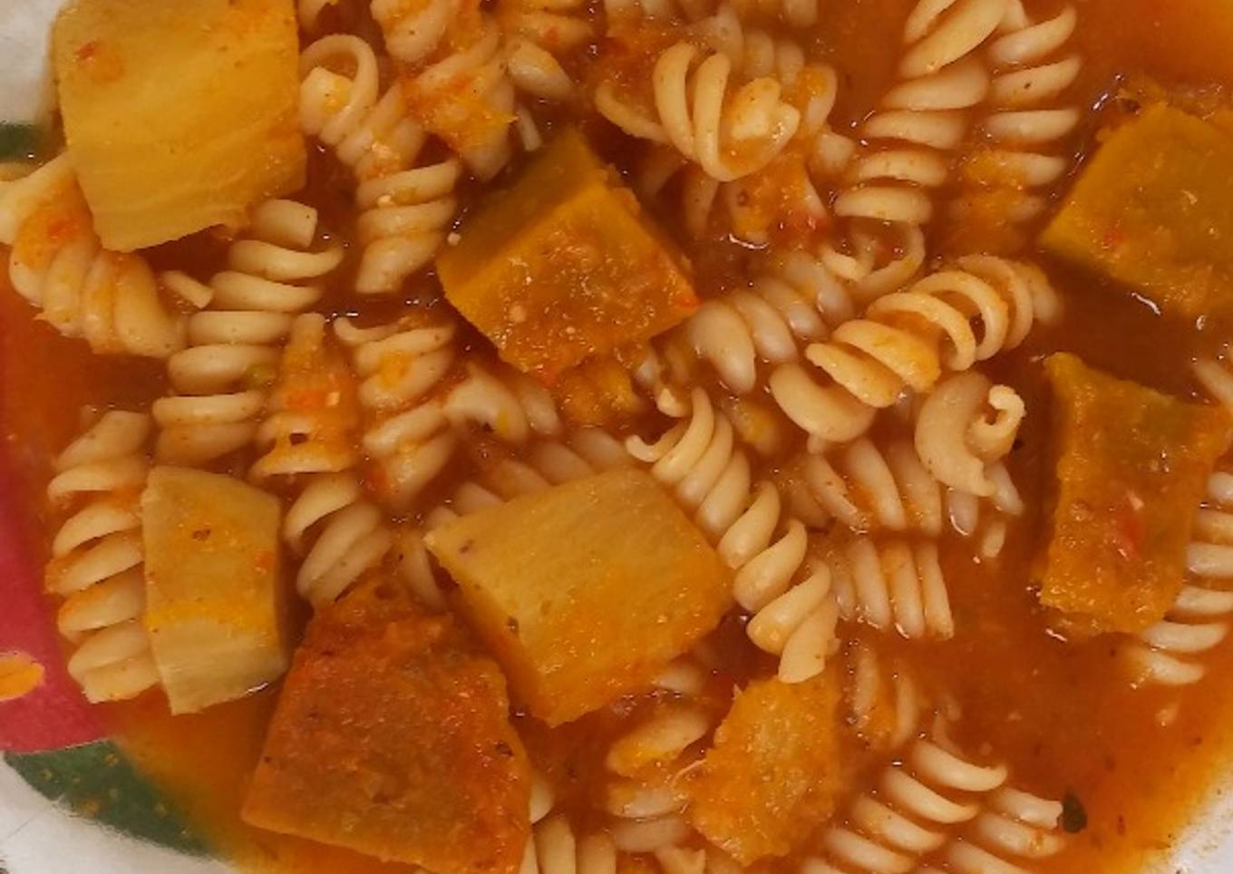 Guiso de fideos con batata y zapallo💪