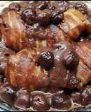 Baconba tekert nyúlgerinc vörösboros mártásban