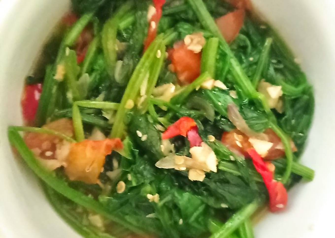 Horensho (bayam Jepang) tumis bawang