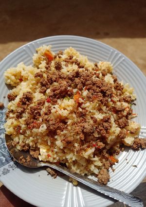 Shinkafa da nikakken nama ainihin hoton girkin