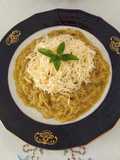 Pestos cukkini spagetti, növényi sajttal növényi tejszínnel. #gluténmentes # tejmentes