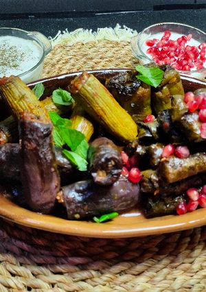 صورة لوصفة محشي ورق عنب وكوسه وبادنحان وفلفل بالهنا والشفا