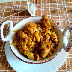 A picture of Dry Jackfruit sabzi with gram flour.