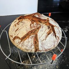 A picture of No-knead rustic sourdough bread.